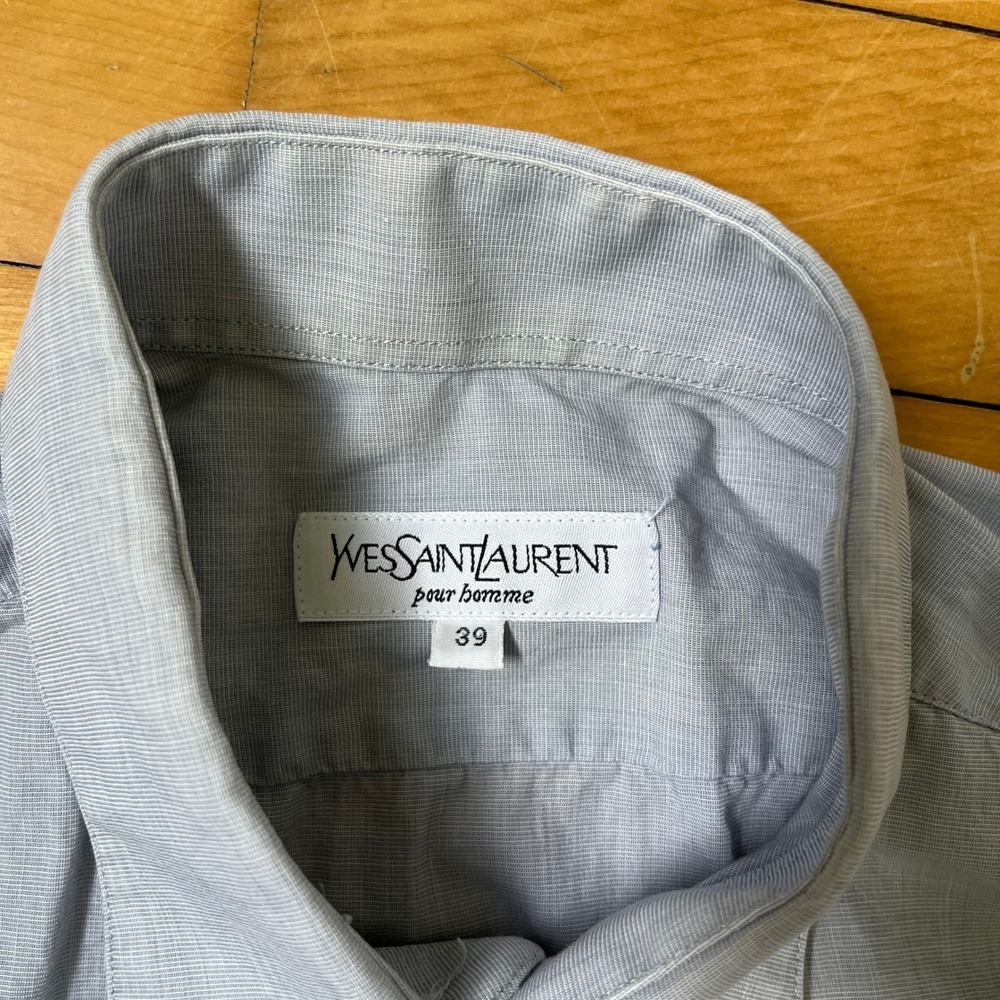 Yves Saint Laurent Pour Homme Light Blue Short Sleeve Button Down Shirt 39 M